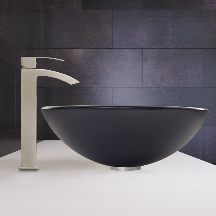 Simply Silver Round Glass Vessel Sink with Brushed Nickel Faucet