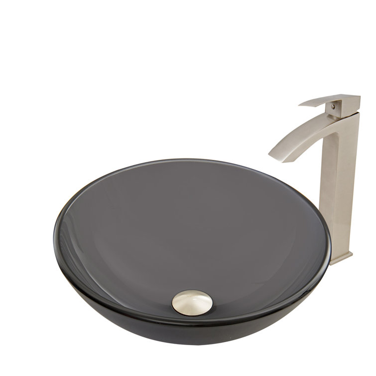Simply Silver Round Glass Vessel Sink with Brushed Nickel Faucet