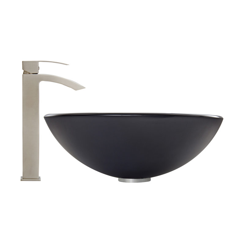 Simply Silver Round Glass Vessel Sink with Brushed Nickel Faucet