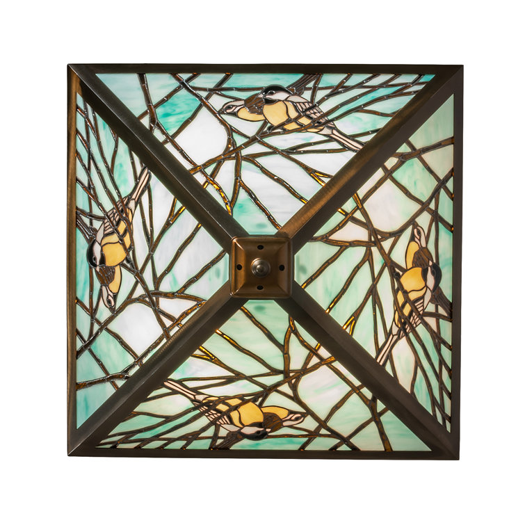 Backyard Friends 4-Light Antique Copper LED Semi Flush Mount with Blue Beige Glass