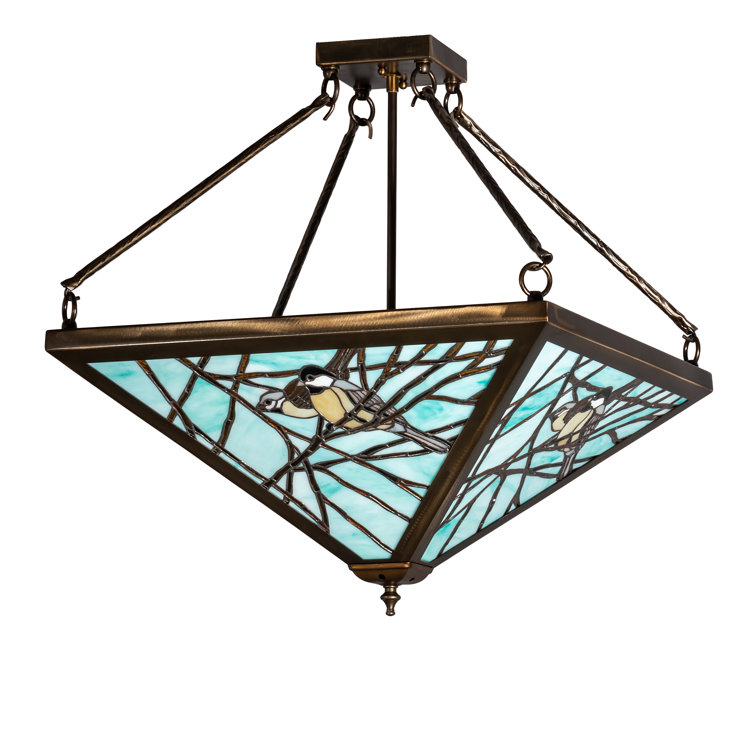 Backyard Friends 4-Light Antique Copper LED Semi Flush Mount with Blue Beige Glass