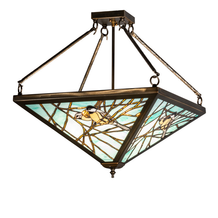Backyard Friends 4-Light Antique Copper LED Semi Flush Mount with Blue Beige Glass