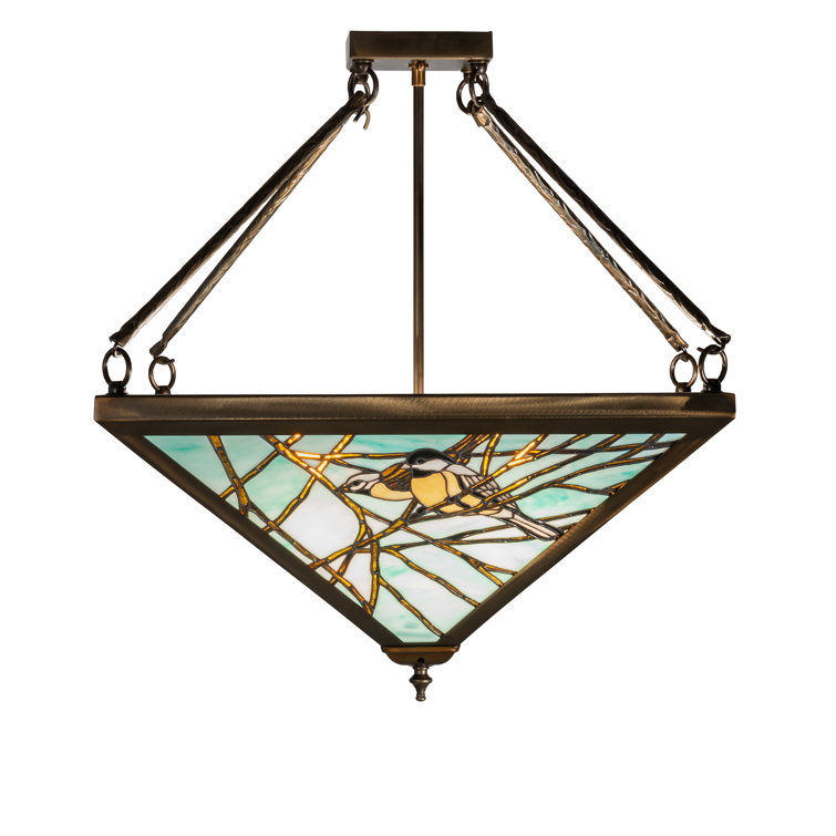 Backyard Friends 4-Light Antique Copper LED Semi Flush Mount with Blue Beige Glass
