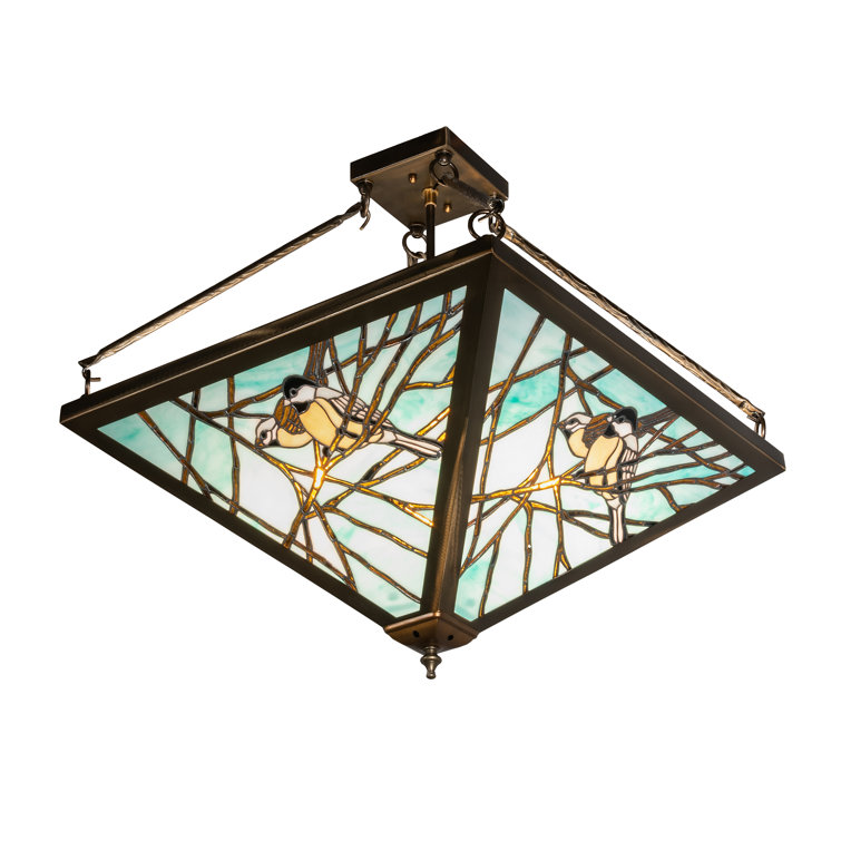 Backyard Friends 4-Light Antique Copper LED Semi Flush Mount with Blue Beige Glass