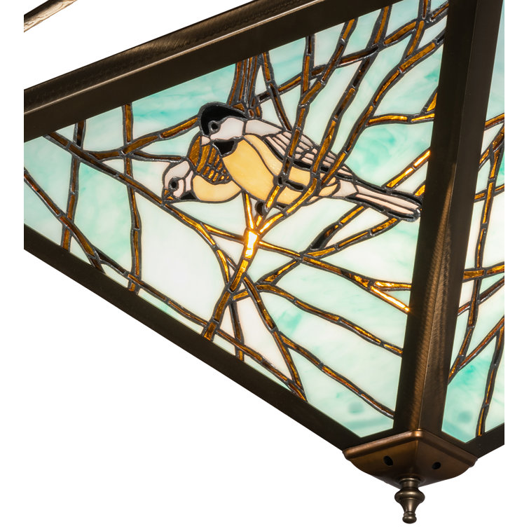 Backyard Friends 4-Light Antique Copper LED Semi Flush Mount with Blue Beige Glass