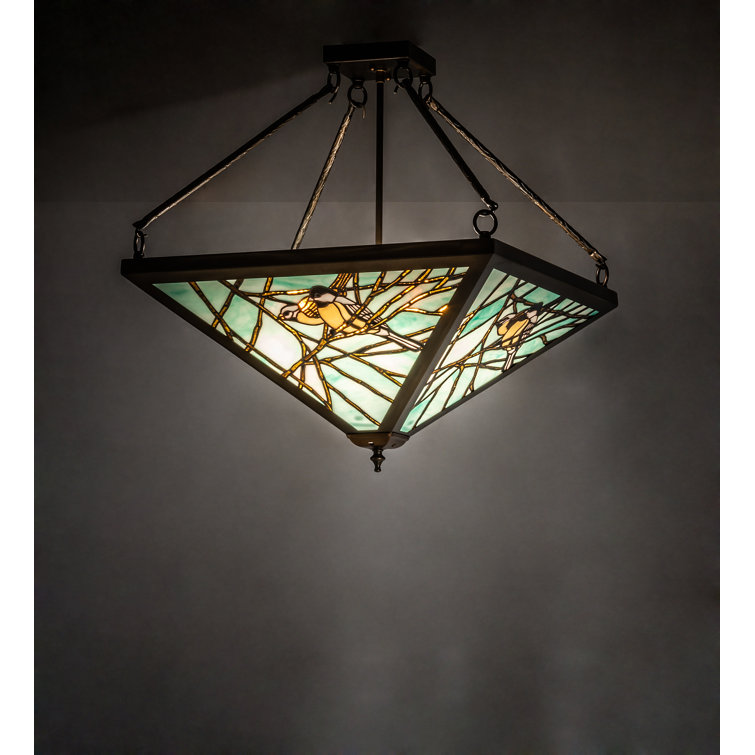 Backyard Friends 4-Light Antique Copper LED Semi Flush Mount with Blue Beige Glass