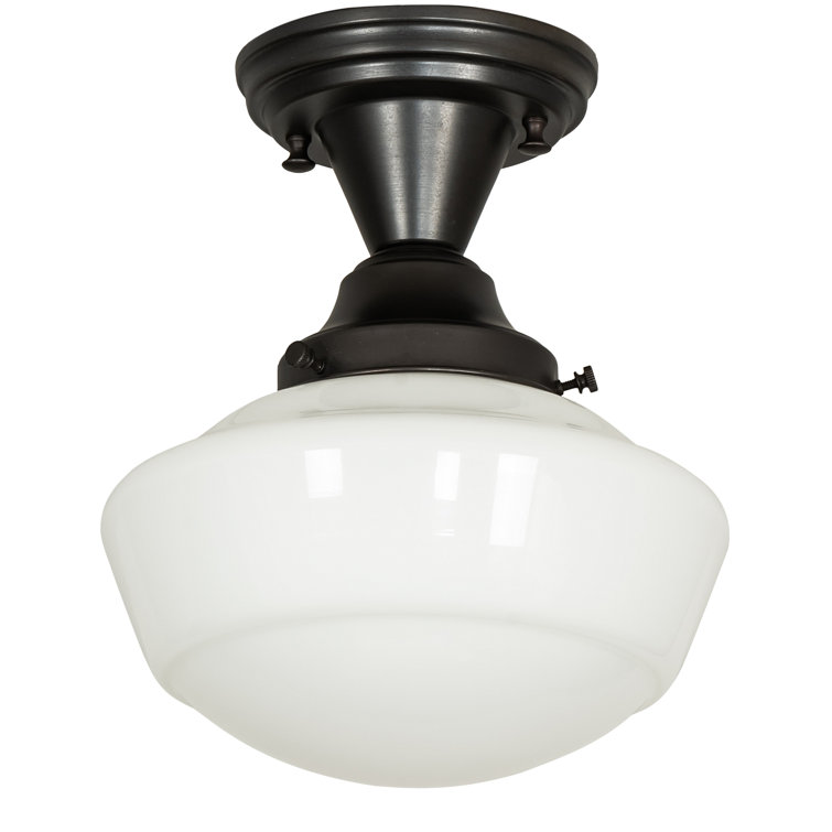 Craftsman Brown and White Glass 1-Light Schoolhouse Semi-Flush Mount