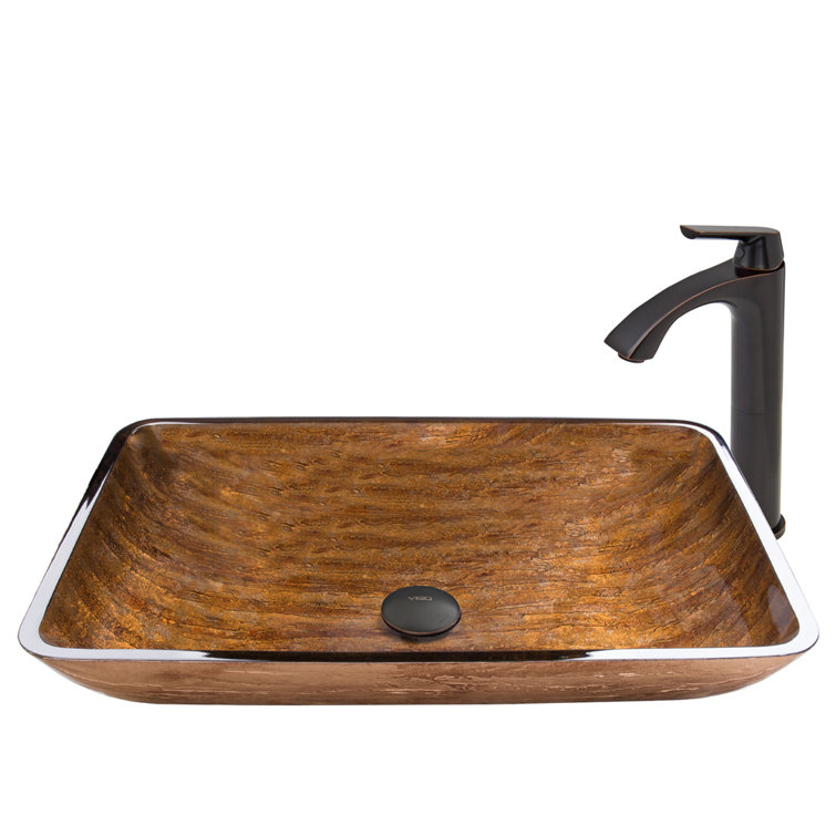 Amber Rectangular Glass Vessel Sink with Faucet