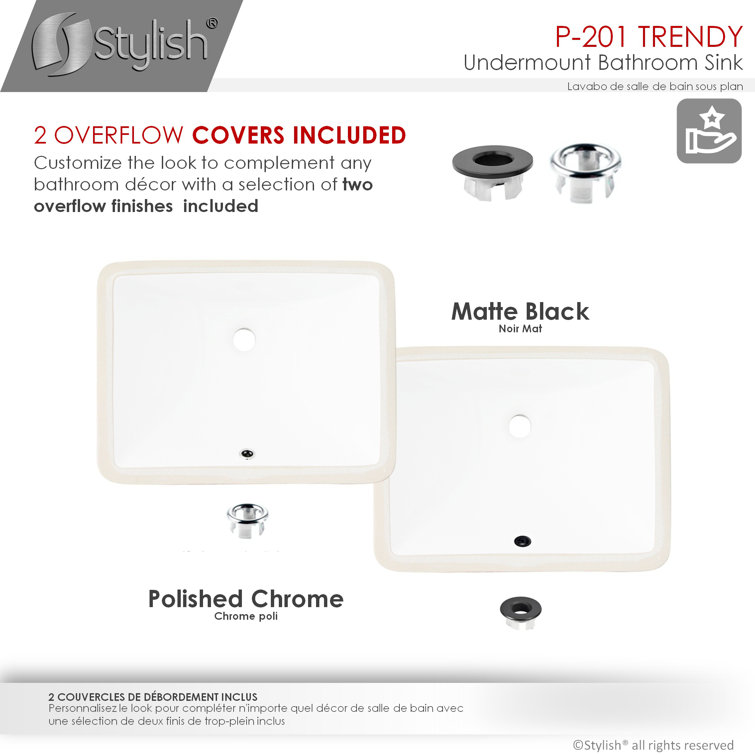 Elegant White 18" Rectangular Ceramic Undermount Bathroom Sink
