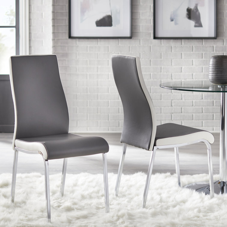 Retro White and Chrome 5-Piece Dining Set with Gray Chairs