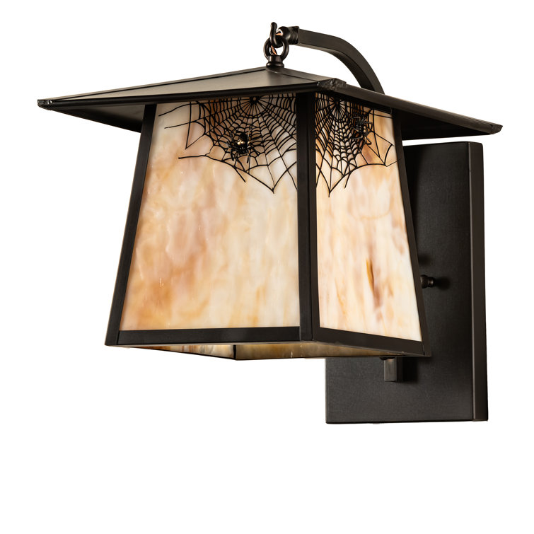 Antique Brown 13" Brass Wall Sconce with Beige Glass