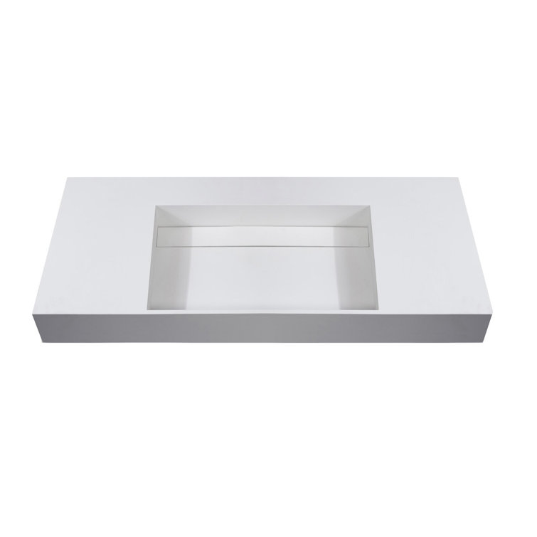 White Stone 48" Wall-Mounted Rectangular Bathroom Sink