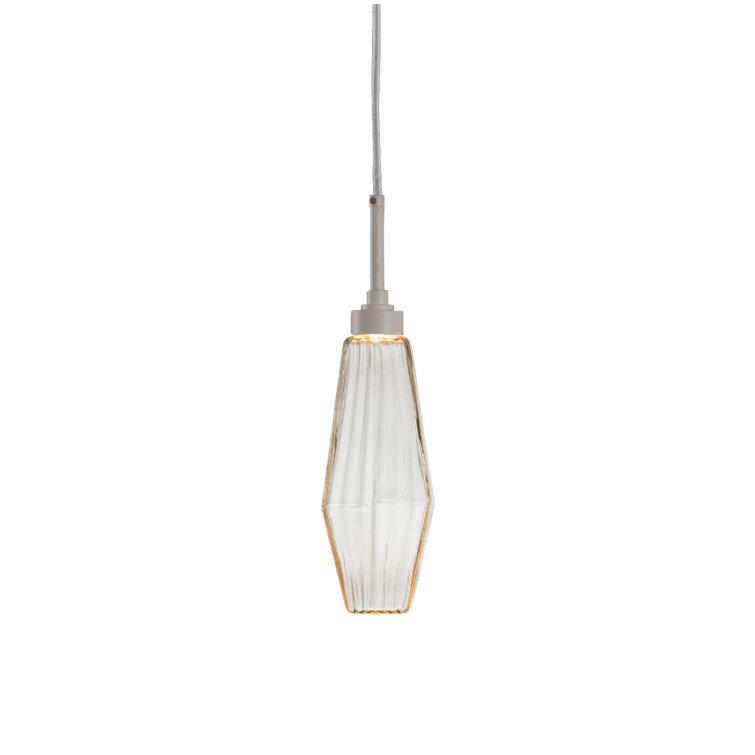 Aalto Contemporary Mini Pendant Light in Metallic Beige Silver with Optic Rib Amber Glass
