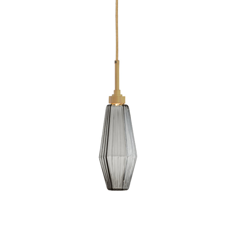 Aalto Mini Drum Island Pendant in Gilded Brass with Optic Rib Smoke Glass