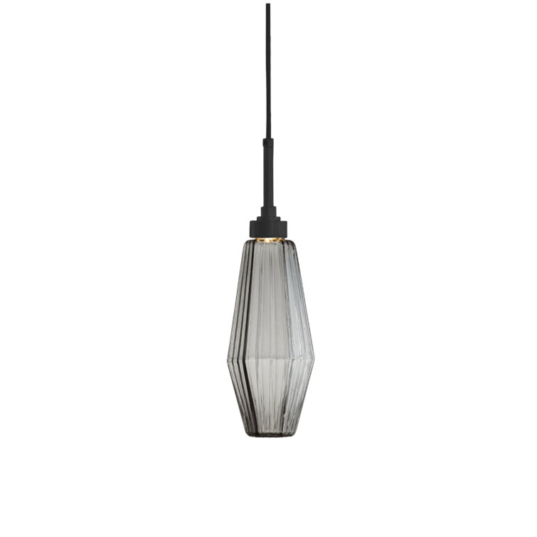 Matte Black Mini Drum Pendant Light with Optic Rib Smoke Glass Shade