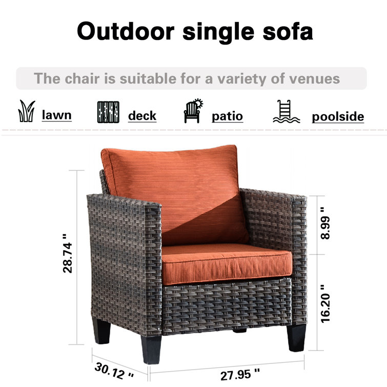 7-Person Gray Steel Frame Patio Sofa Set with Orange Cushions