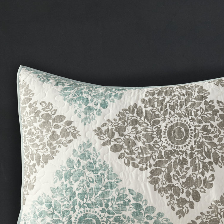 Aqua and Gray Reversible Microfiber Full Quilt Set with Shams