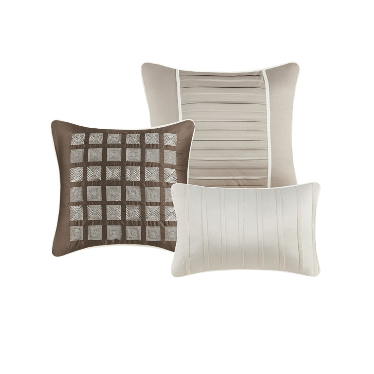 Trinity Taupe 7-Piece Polyester Charmeuse Queen Comforter Set