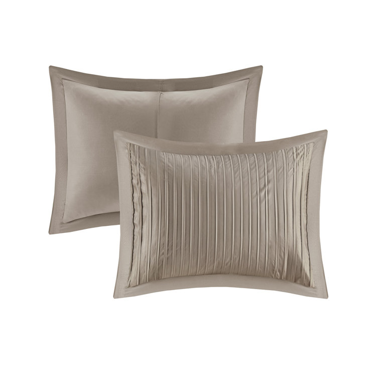 Trinity Taupe 7-Piece Polyester Charmeuse Queen Comforter Set