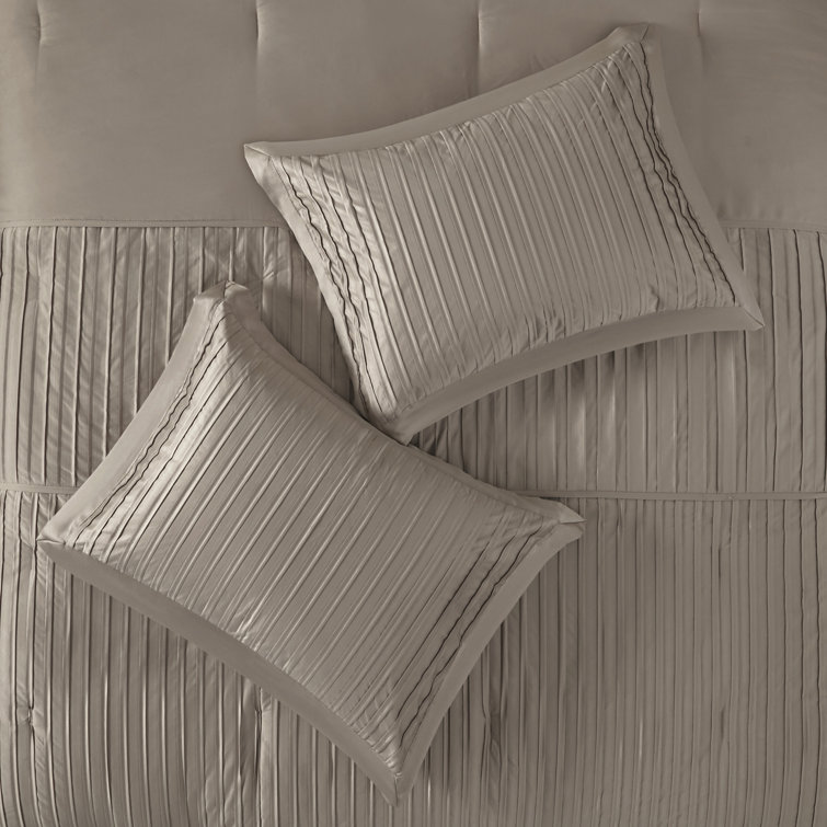 Trinity Taupe 7-Piece Polyester Charmeuse Queen Comforter Set