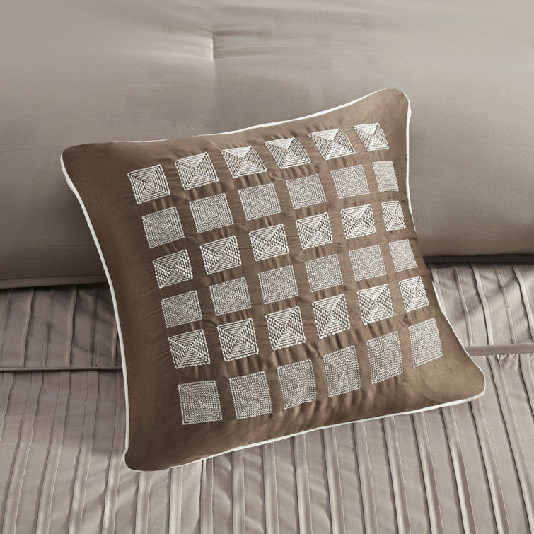 Trinity Taupe 7-Piece Polyester Charmeuse Queen Comforter Set