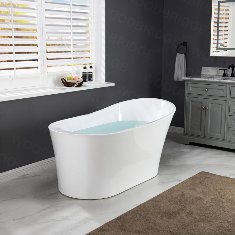 67" White Acrylic Freestanding Single Slipper Bathtub with Matte Black Trim