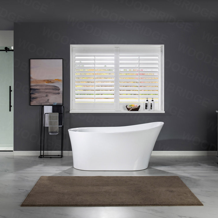 67" White Acrylic Freestanding Single Slipper Bathtub with Matte Black Trim