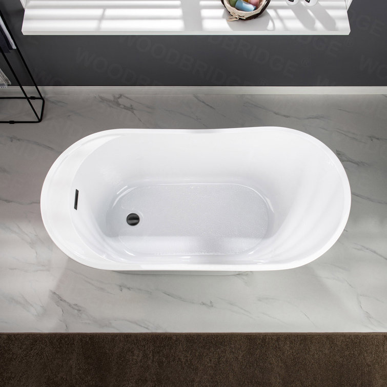 67" White Acrylic Freestanding Single Slipper Bathtub with Matte Black Trim