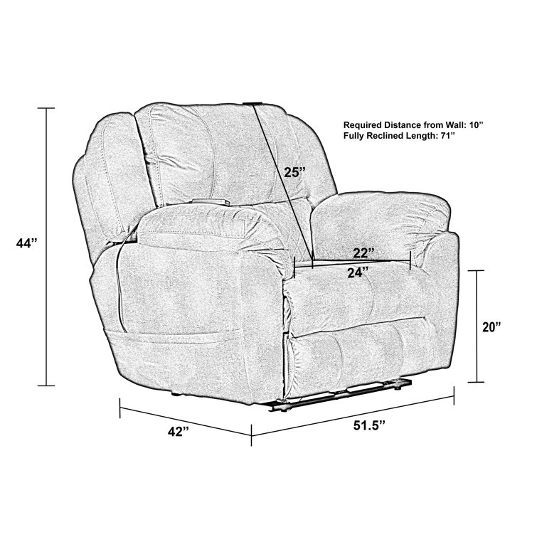 Contemporary Gray 51.5" Massage Recliner with Heat & USB Port