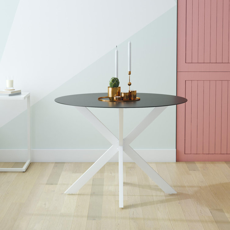 White and Black Round Glass Top Dining Table
