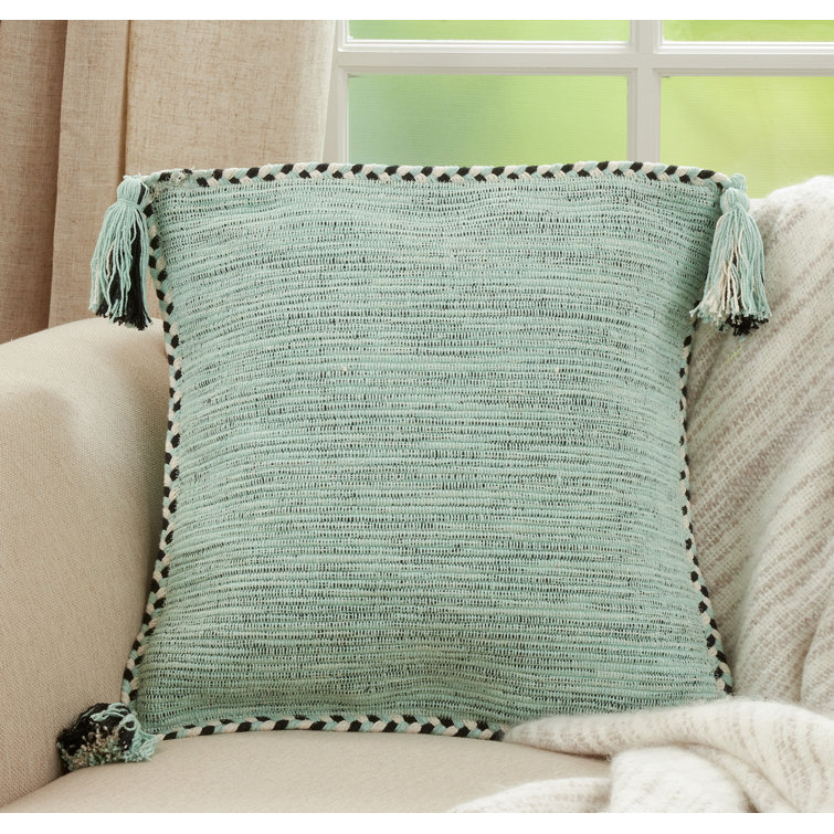 Braided Border Mint Cotton Tassel Euro Pillow Cover