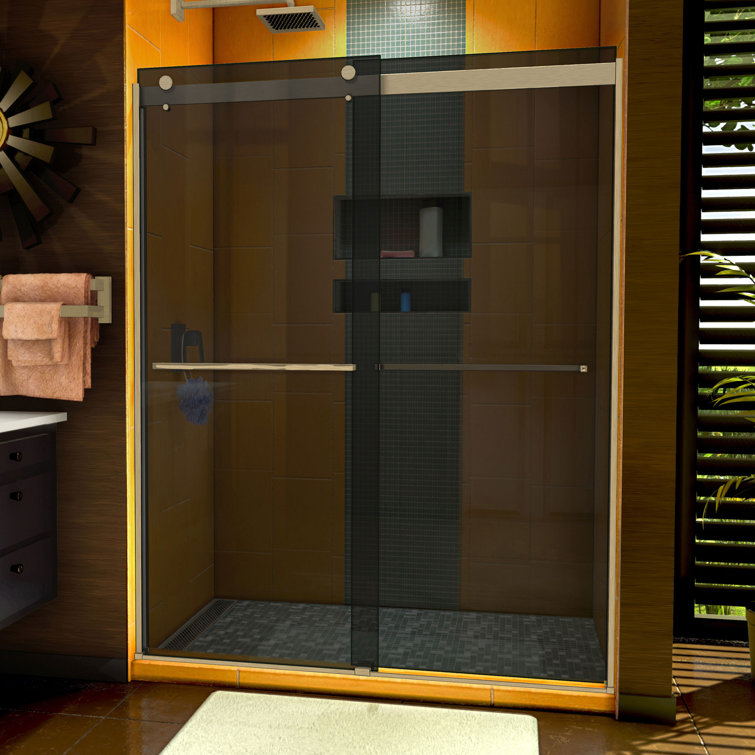 Sapphire 56-60" Brushed Nickel Semi-Frameless Sliding Shower Door with Smoke Gray Glass