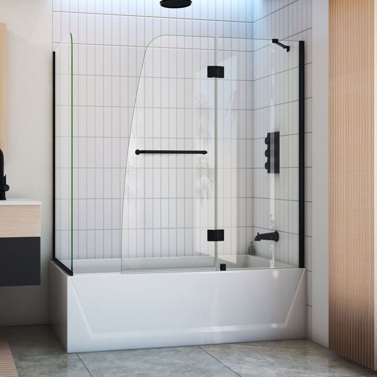 Matte Black Frameless Hinged Tub Door with Return Panel