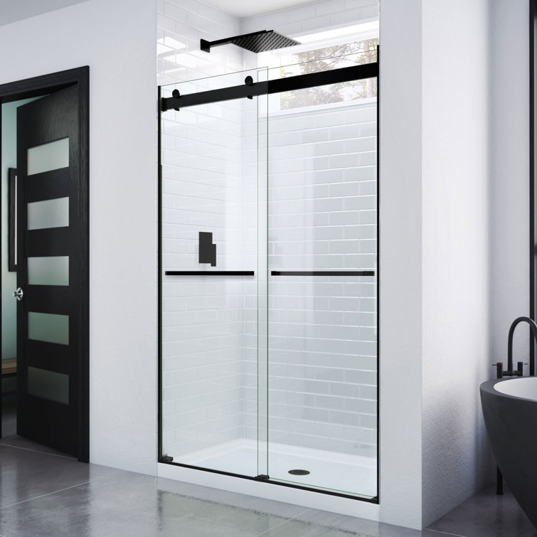 Matte Black Frameless Sliding Shower Door with Clear Glass