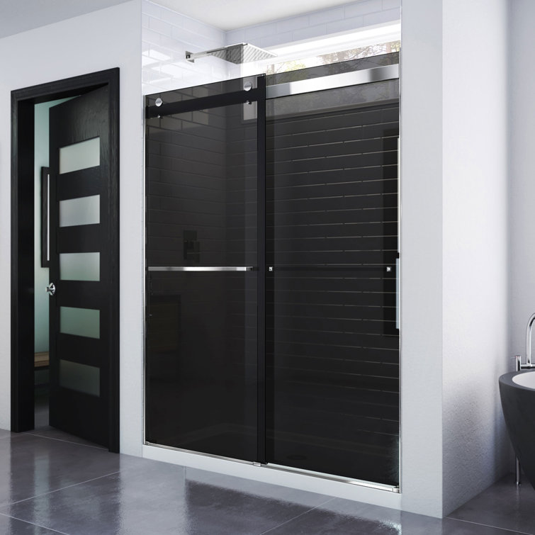 Smoke Gray Frameless Glass Bypass Shower Door with Chrome Finish