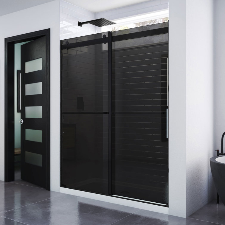 Essence 56-60" Frameless Matte Black Sliding Shower Door with Smoke Gray Glass