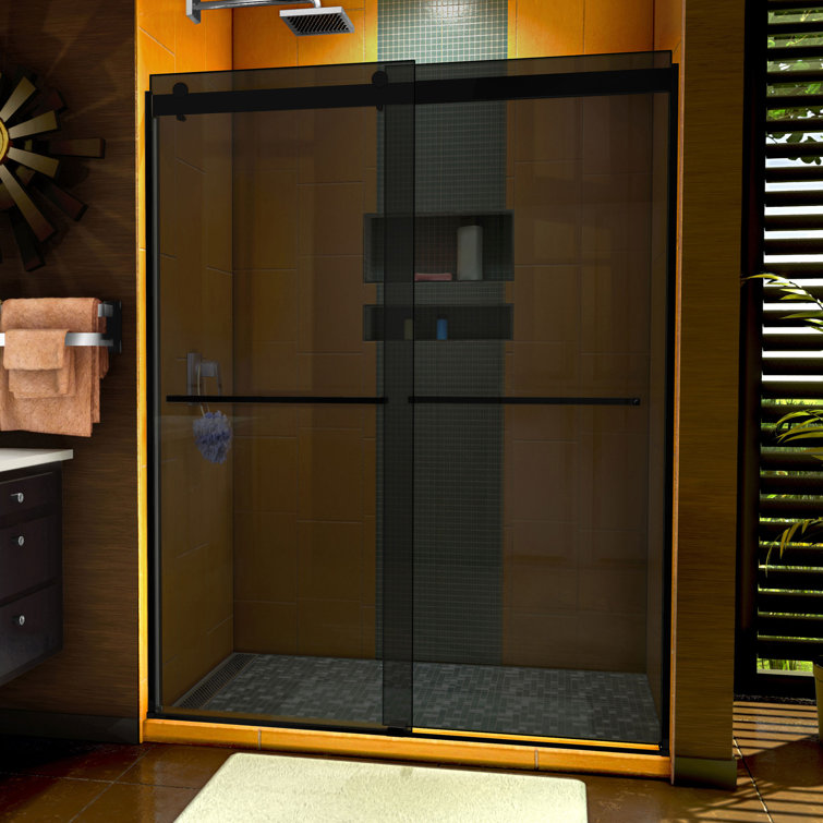 Sapphire Matte Black Semi-Frameless Sliding Shower Door with Smoke Gray Glass