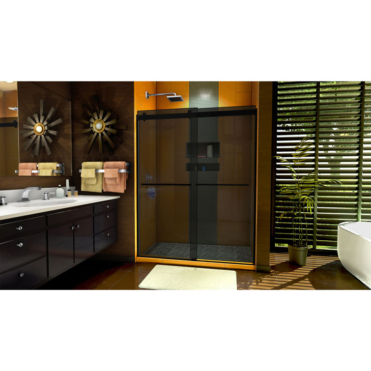 Sapphire Matte Black Semi-Frameless Sliding Shower Door with Smoke Gray Glass