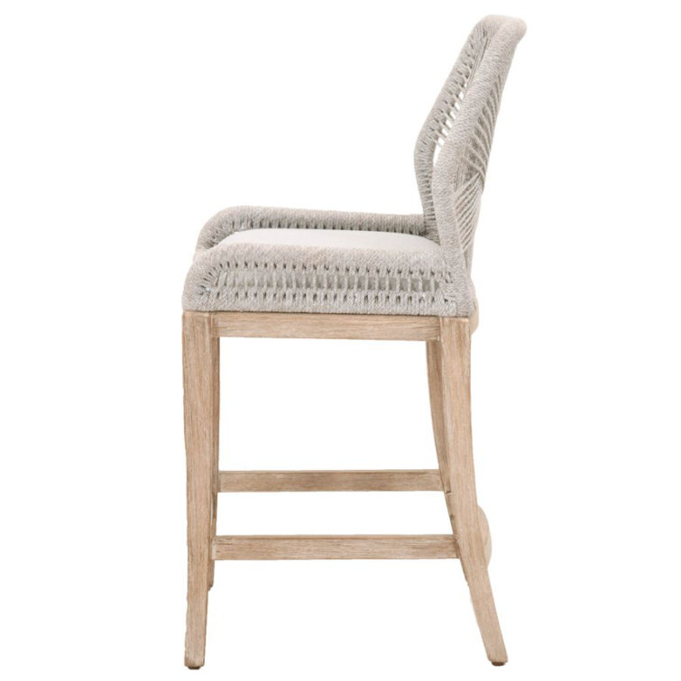 Transitional Gray Leather and Wood 24'' Counter Stool