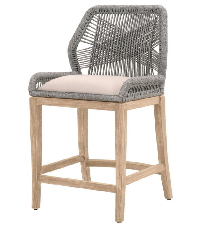 Transitional Gray Leather 26'' Counter Stool with Metal Accents