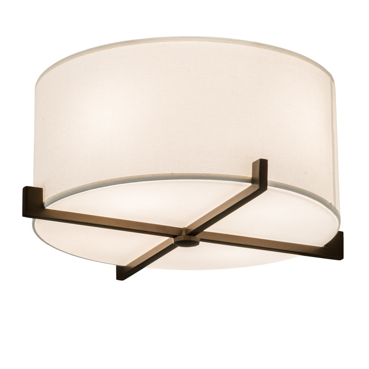 Zurich 17'' White and Brown Drum Flush Mount Light
