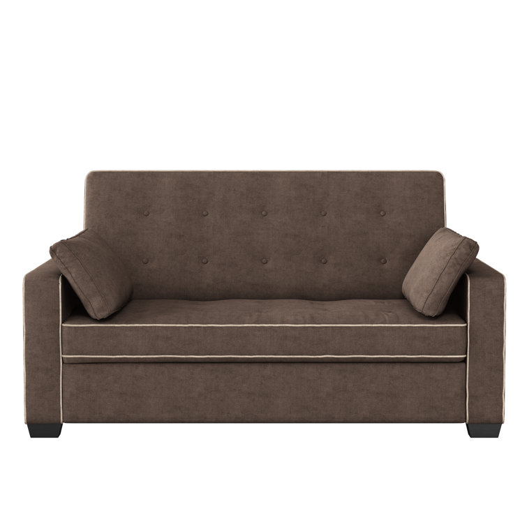 Java Brown Tufted Microfiber Queen Sleeper Sofa with Wood Frame
