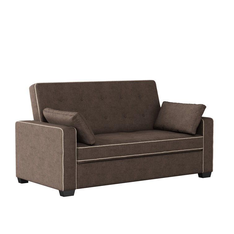 Java Brown Tufted Microfiber Queen Sleeper Sofa with Wood Frame