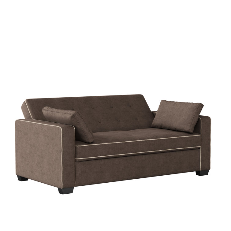 Java Brown Tufted Microfiber Queen Sleeper Sofa with Wood Frame