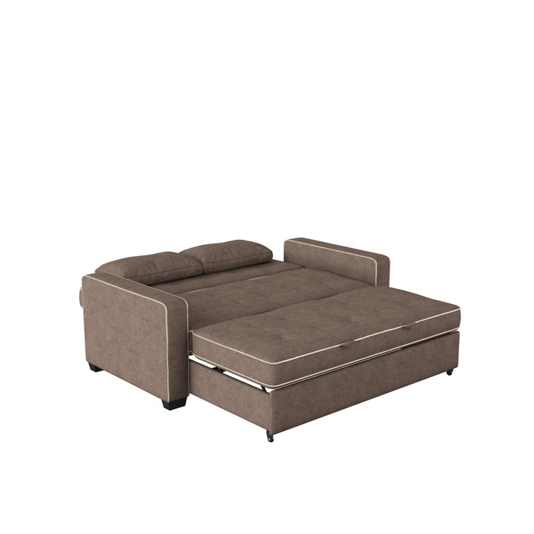 Java Brown Tufted Microfiber Queen Sleeper Sofa with Wood Frame