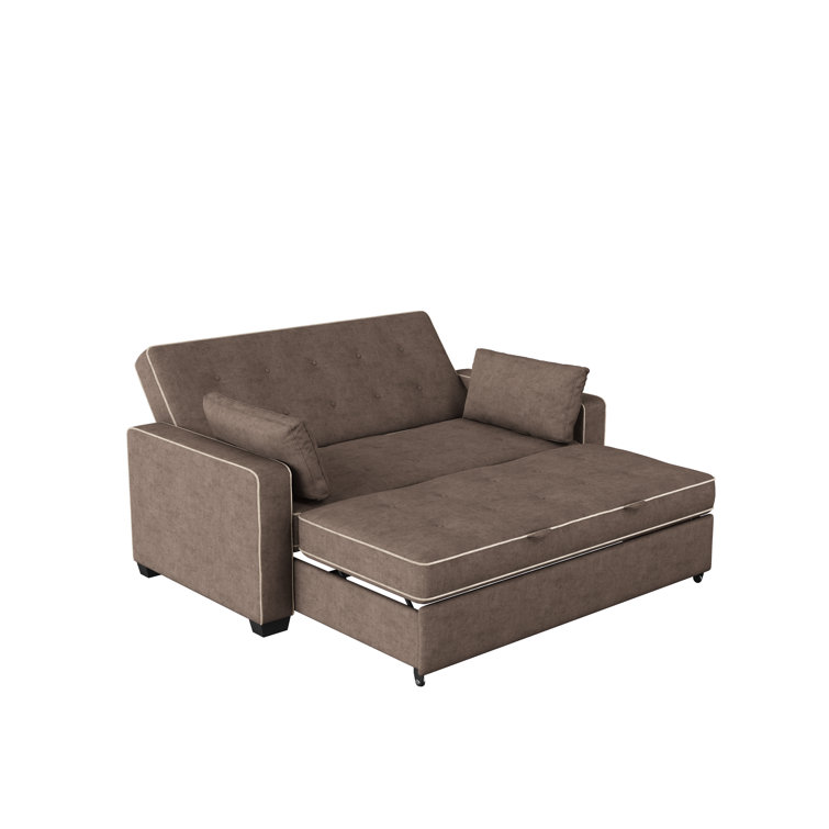Java Brown Tufted Microfiber Queen Sleeper Sofa with Wood Frame