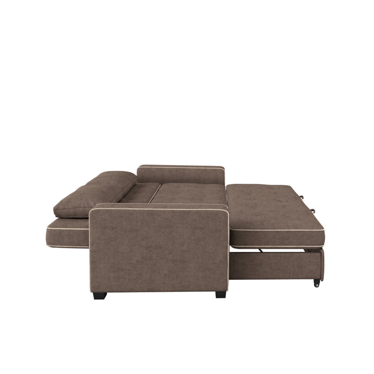 Java Brown Tufted Microfiber Queen Sleeper Sofa with Wood Frame