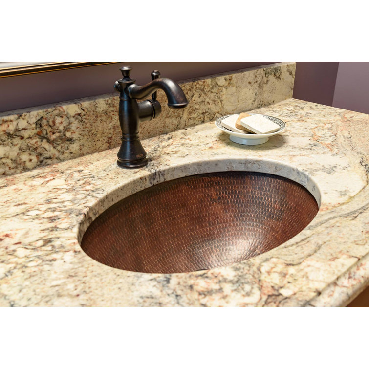 17" Oval Hammered Copper Under Counter Bathroom Sink