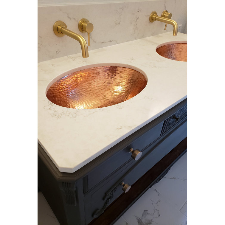 19" Oval Hand-Hammered Polished Copper Undermount Bathroom Sink
