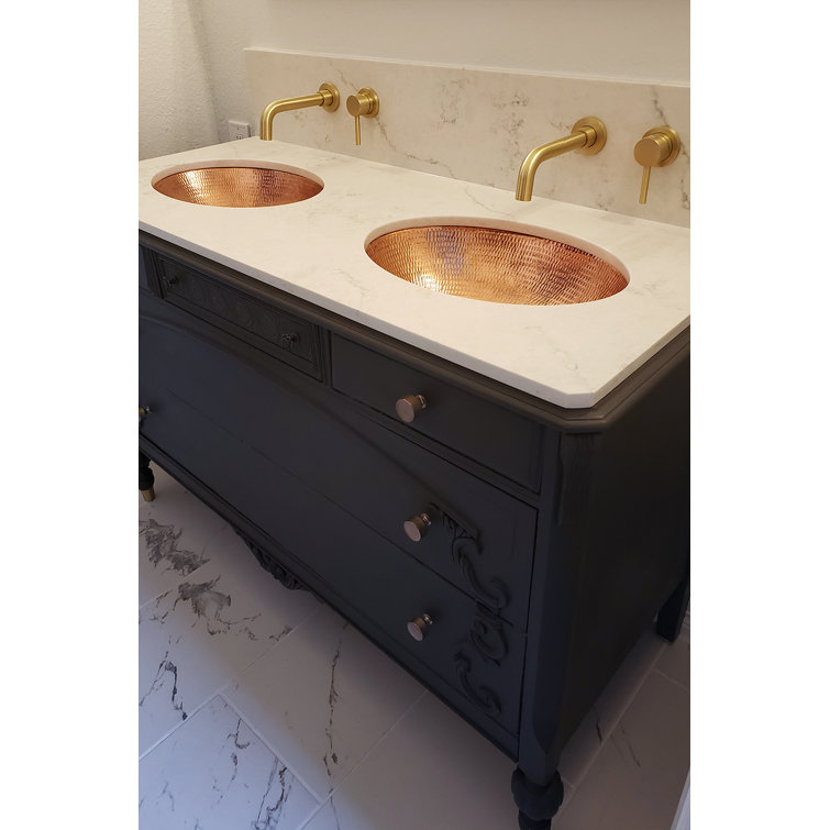 19" Oval Hand-Hammered Polished Copper Undermount Bathroom Sink